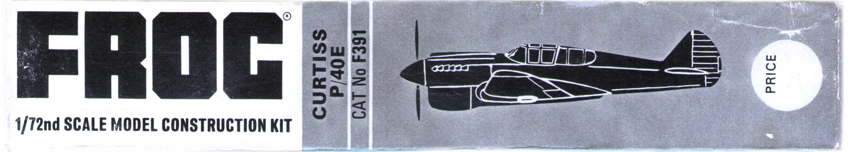 Сторона коробки  FROG F391 Curtiss P-40E Warhawk (Kittyhawk IA), Black series, Rovex Industries Ltd, 1966-67
